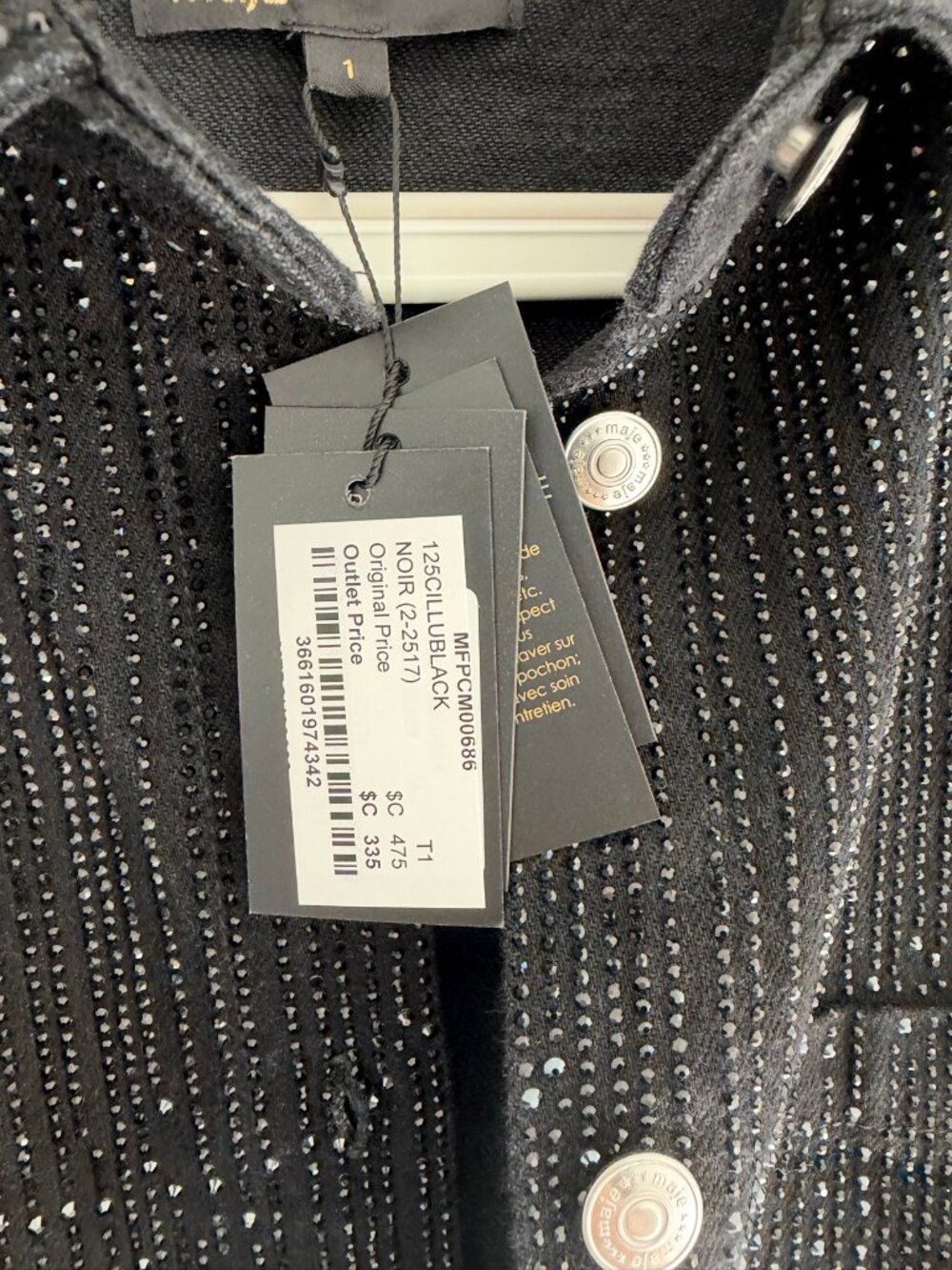 Maje Cillu Black Rhinestone Denim Overshirt Shirt Jacket Size 1 NWT